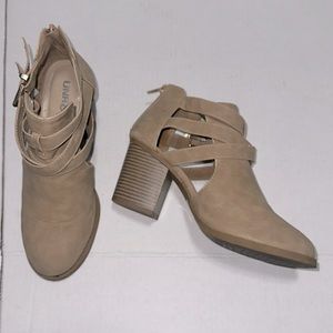 Taupe colored heeled booties